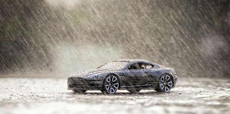 washing cars in the rain